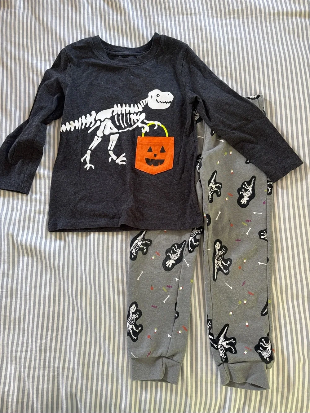 Kids Black Skeleton Halloween Set with Orange Pumpkin Pocket